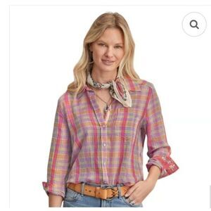 Sundance Newcastle Plaid Button Front Top Size Small NWT